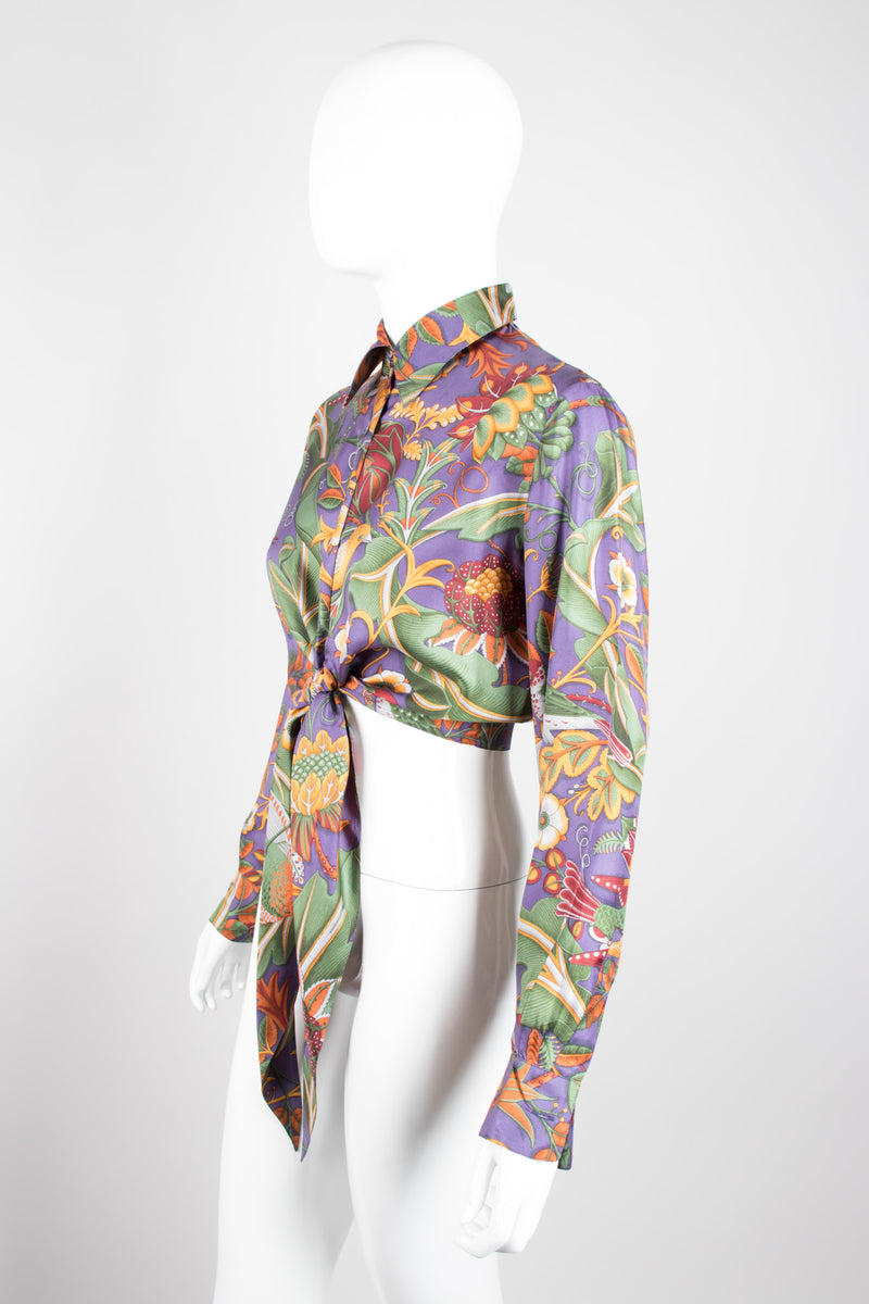 Salvatore Ferragamo Cropped Silk Print Tie Blouse