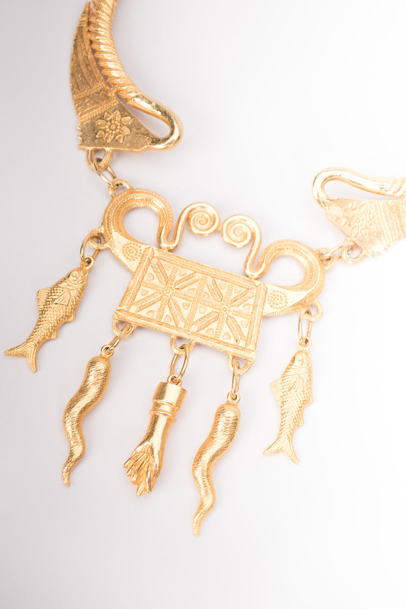 Alexis Kirk Etruscan Revival Amulet Mano Fico Cornetto Fish Collar Necklace