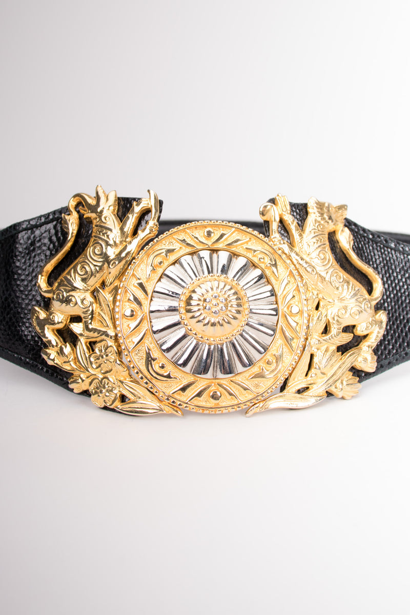 Versace Black Leather Canvas Silver Tone Buckle Belt Size 34 Inch