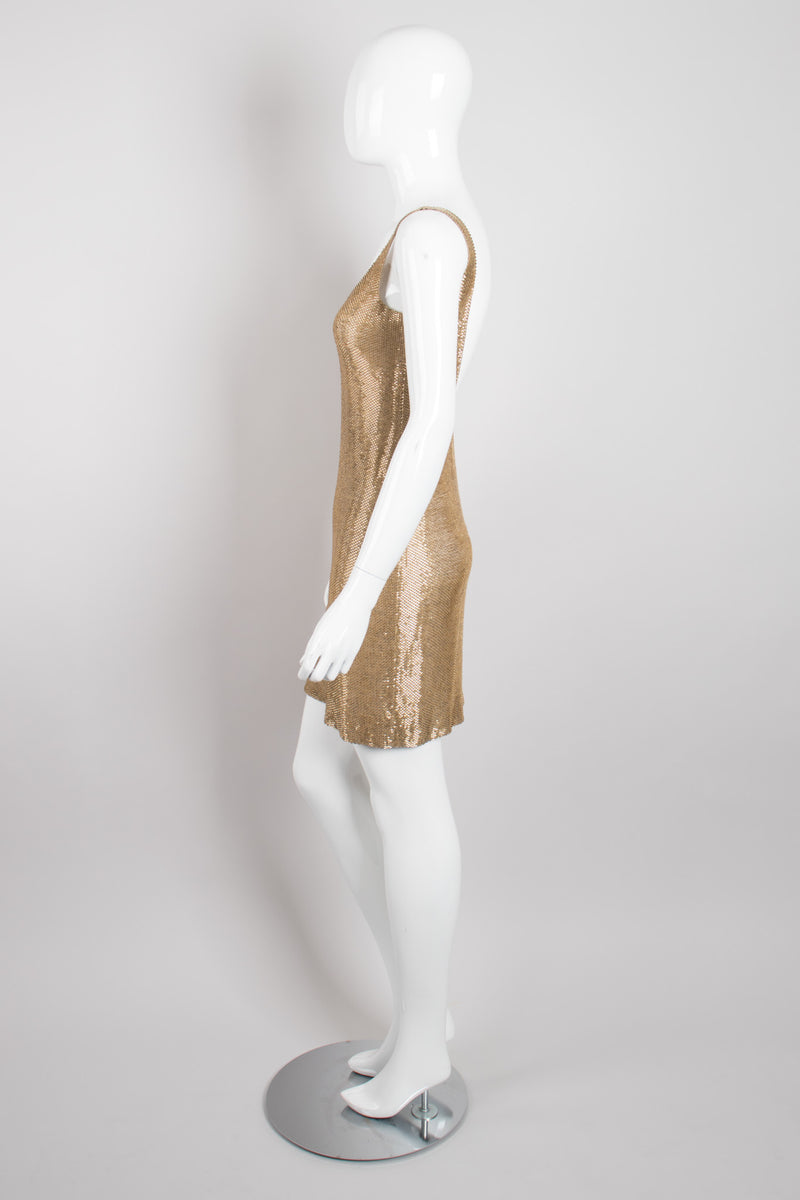 Fred Hayman Vintage Liquid Gold Backless Beaded Cocktail Dress