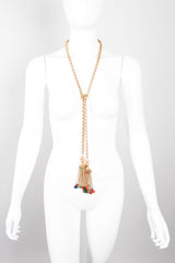 Vintage Triple Link Chain Glass Bead Tassel Wrap Necklace