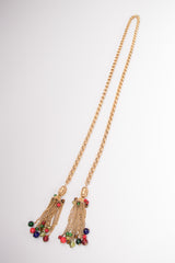 Vintage Triple Link Chain Glass Bead Tassel Wrap Necklace