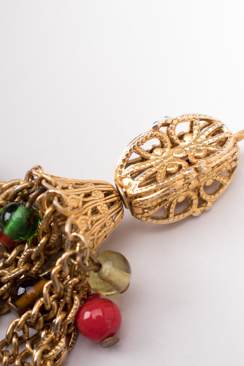 Vintage Triple Link Chain Glass Bead Tassel Wrap Necklace