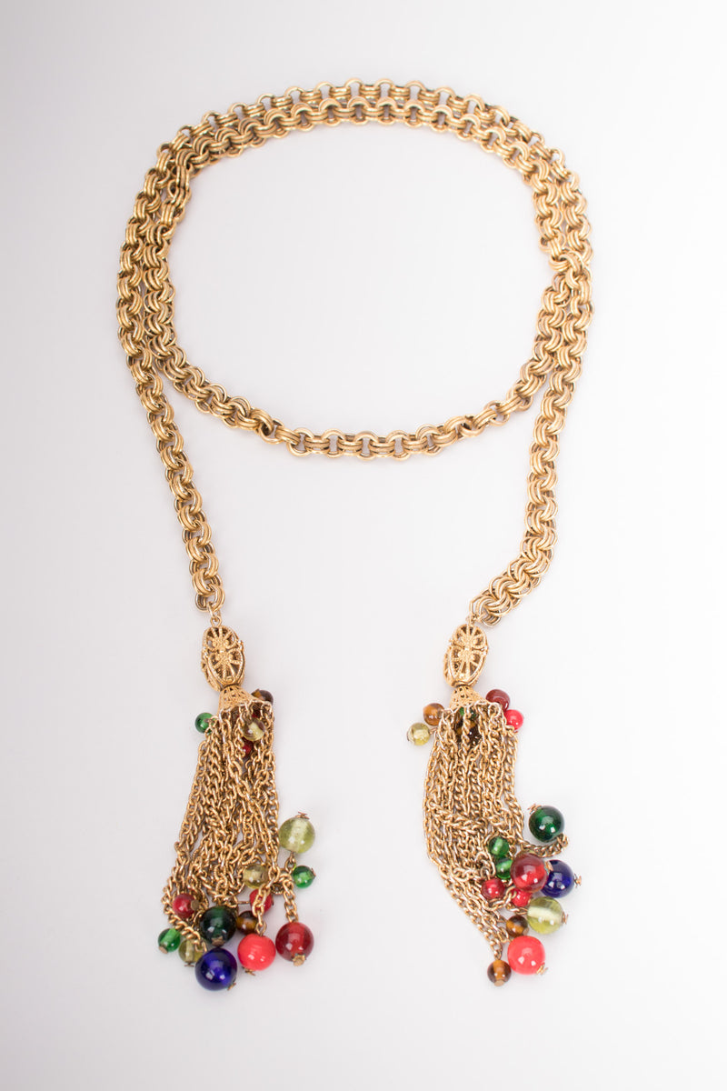 Vintage Triple Link Chain Glass Bead Tassel Wrap Necklace