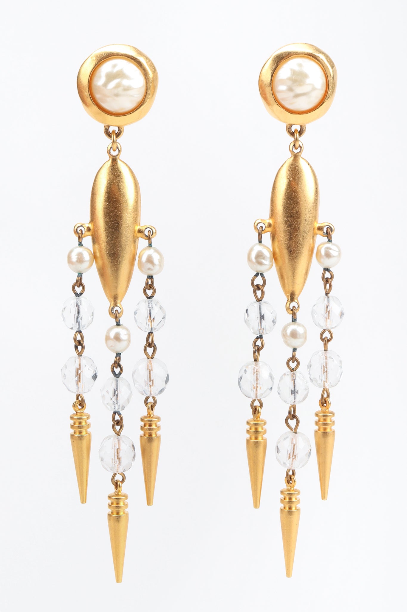 Recess Los Angeles Designer Consignment Vintage Beaded Spike Drop Chandelier Earrings
