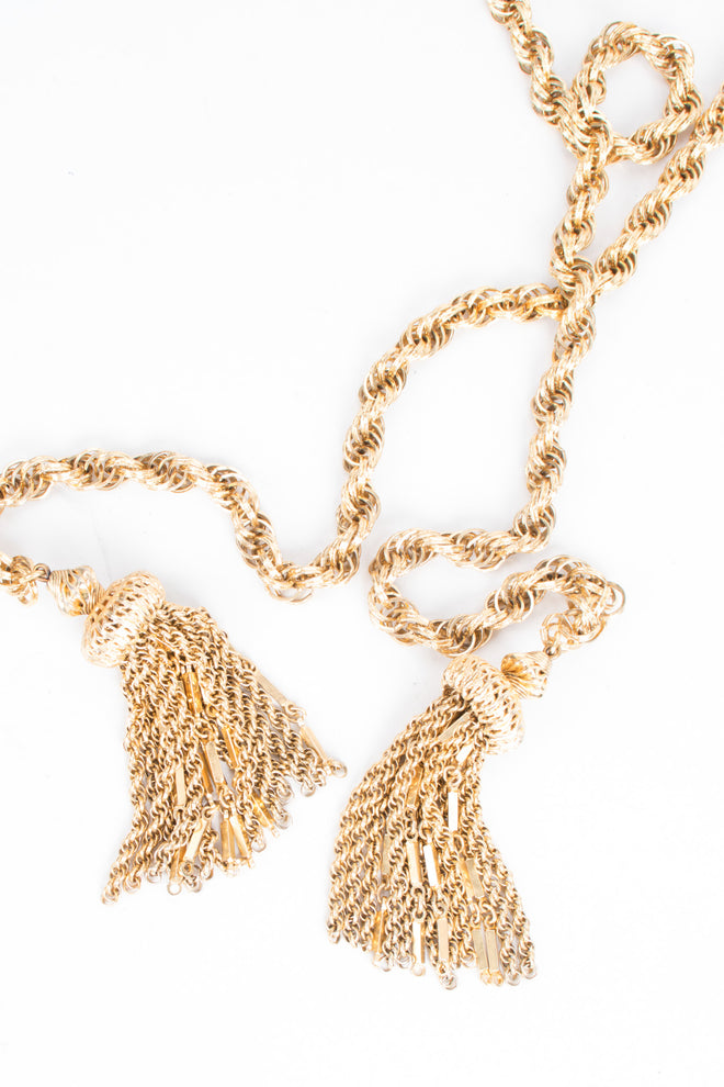 Vintage Gold Tassel Wrap Tie Necklace