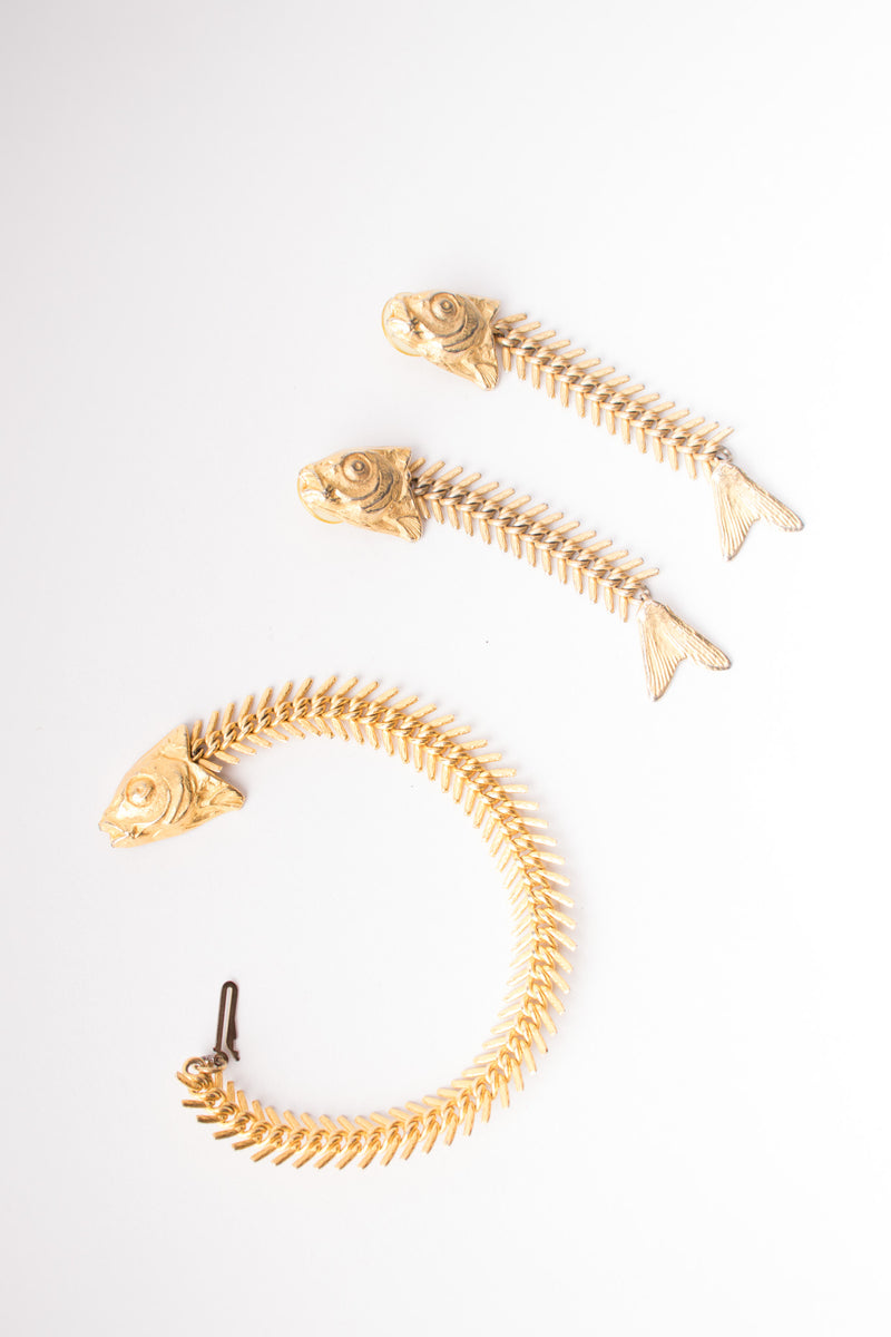 Fish Bone Backbone Vertebrae Earrings & Bracelet Set