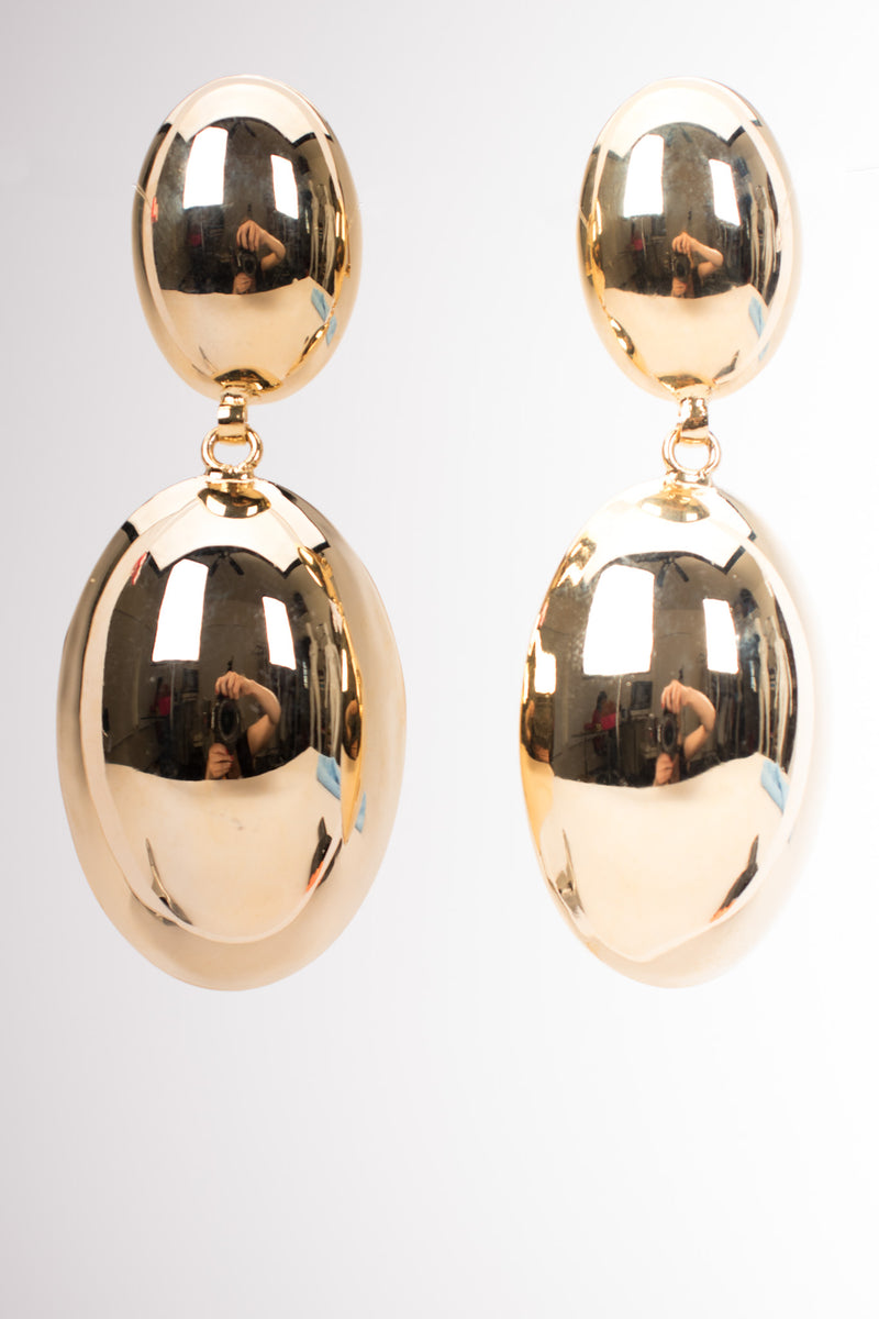 Vintage Shiny Golden Oval Drop Earrings