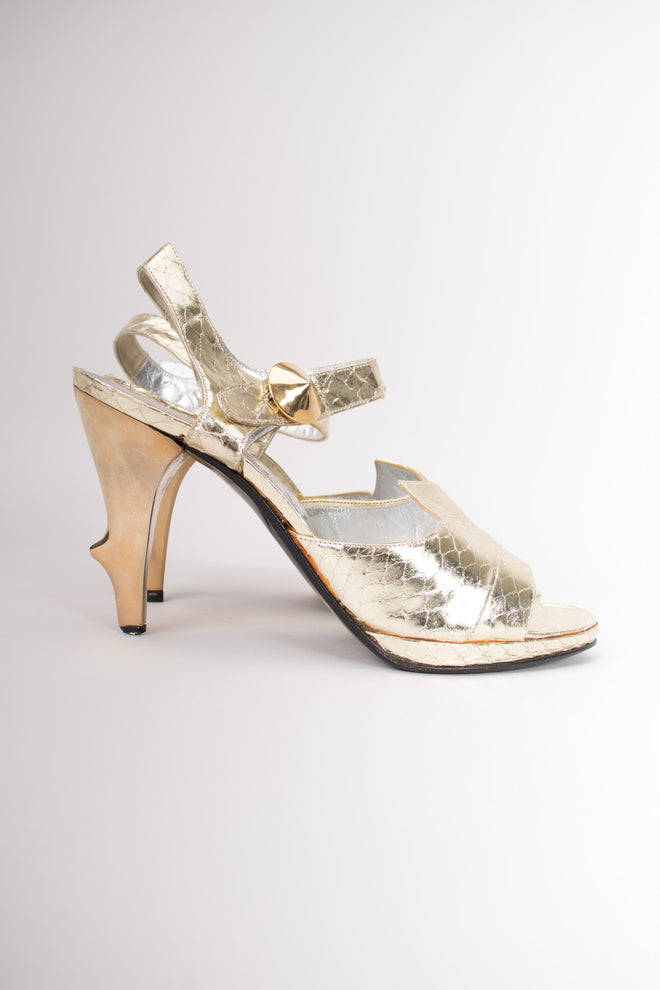 Roger Vivier Metallic Lamé Snakeskin Sculpture Antler Heels