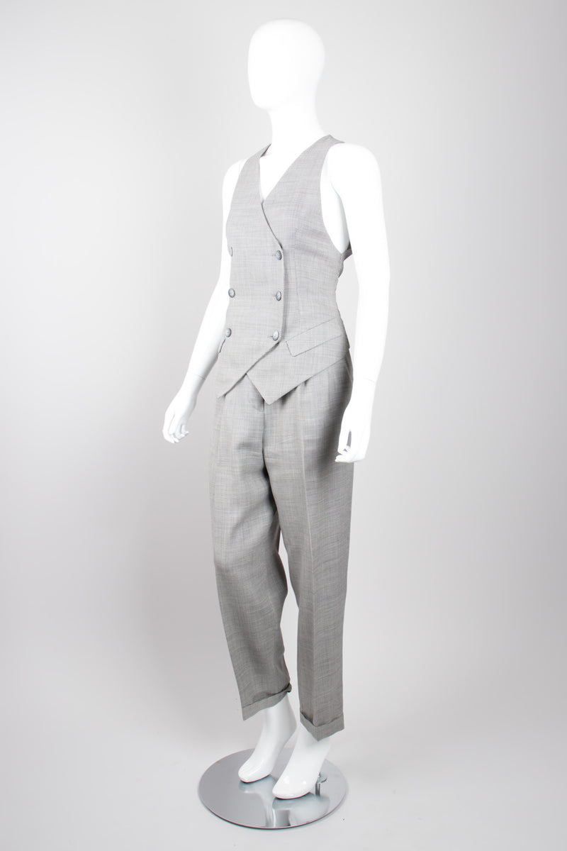 Neiman Marcus Studio Vintage Tweed Double Breasted Vest & Pant Suit Set