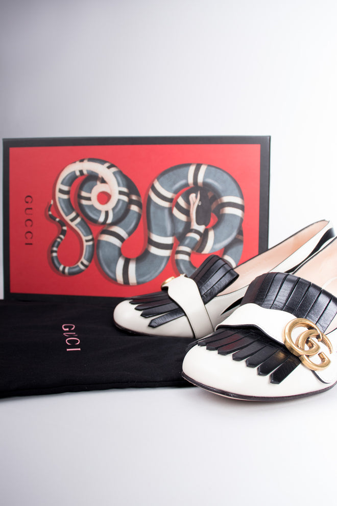 Gucci 2017 GG Marmont Fringed Zebra Appliqué Loafers