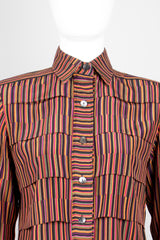 Gucci Vintage Pleated Matchstick Stripe Silk Shirt