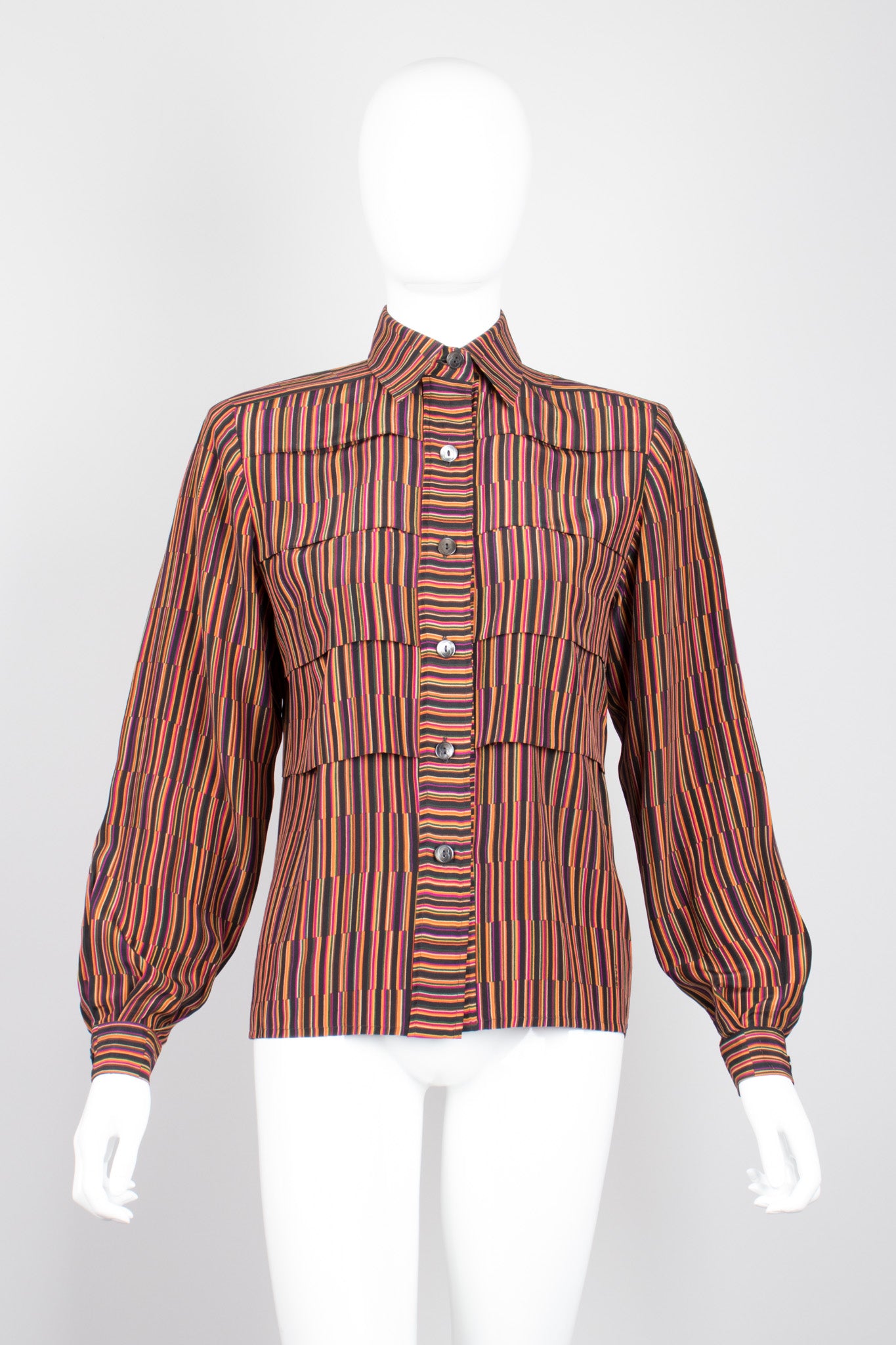 Gucci Vintage Pleated Matchstick Stripe Silk Shirt