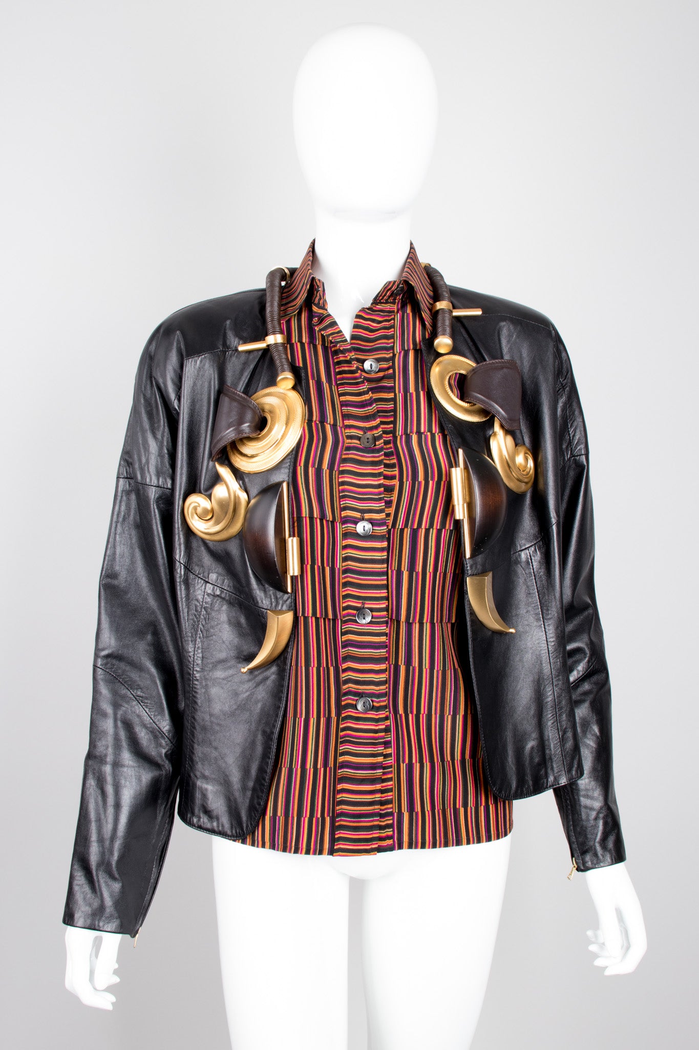 Gucci Vintage Pleated Matchstick Stripe Silk Shirt