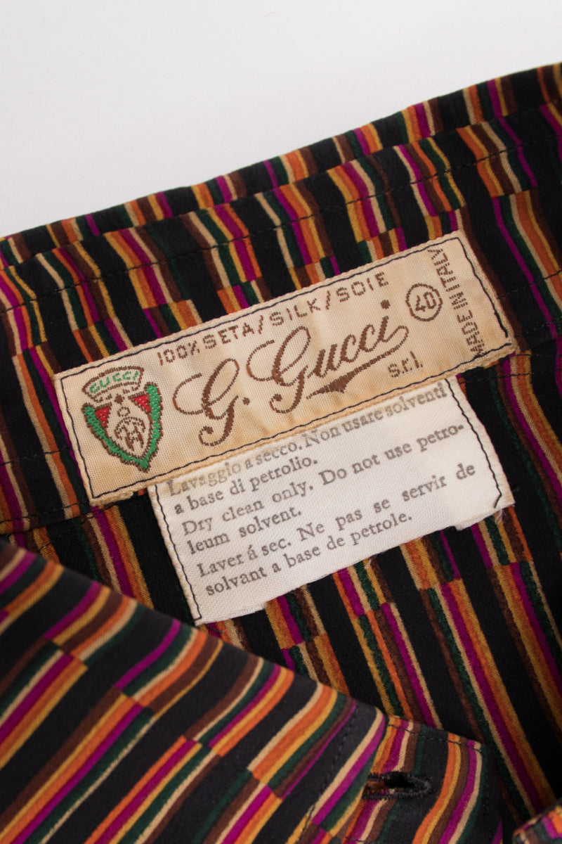 Gucci Vintage Pleated Matchstick Stripe Silk Shirt