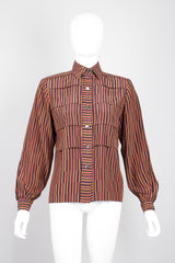 Gucci Vintage Pleated Matchstick Stripe Silk Shirt