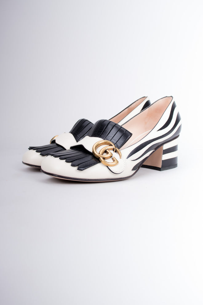 Gucci 2017 GG Marmont Fringed Zebra Appliqué Loafers