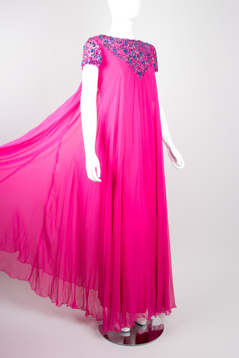 Malcolm Starr Vintage Silk Chiffon Sequin Maternity Trapeze Gown
