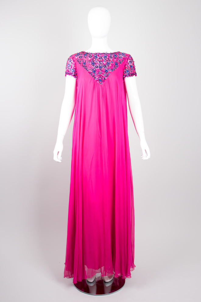 Malcolm Starr Vintage Silk Chiffon Sequin Maternity Trapeze Gown