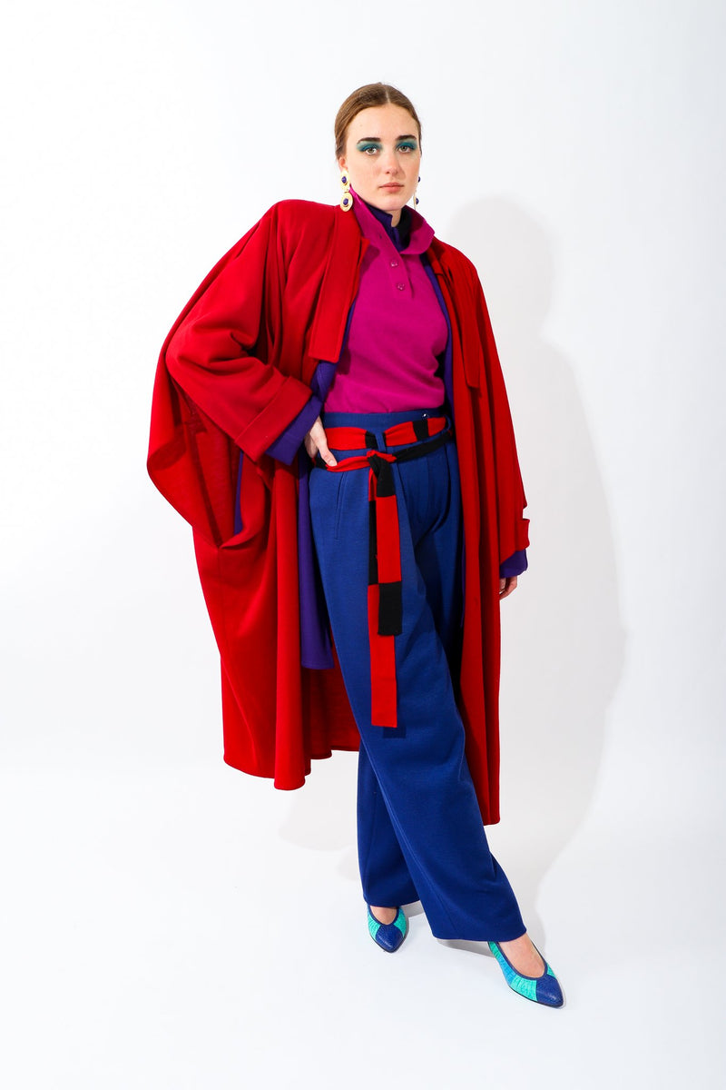 Girl wearing Vintage Sonia Rykiel Red Knit Cape Coat at Recess Los Angeles