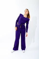 Girl wearing Vintage Sonia Rykiel Purple Waist Tie Sweater with matching pant