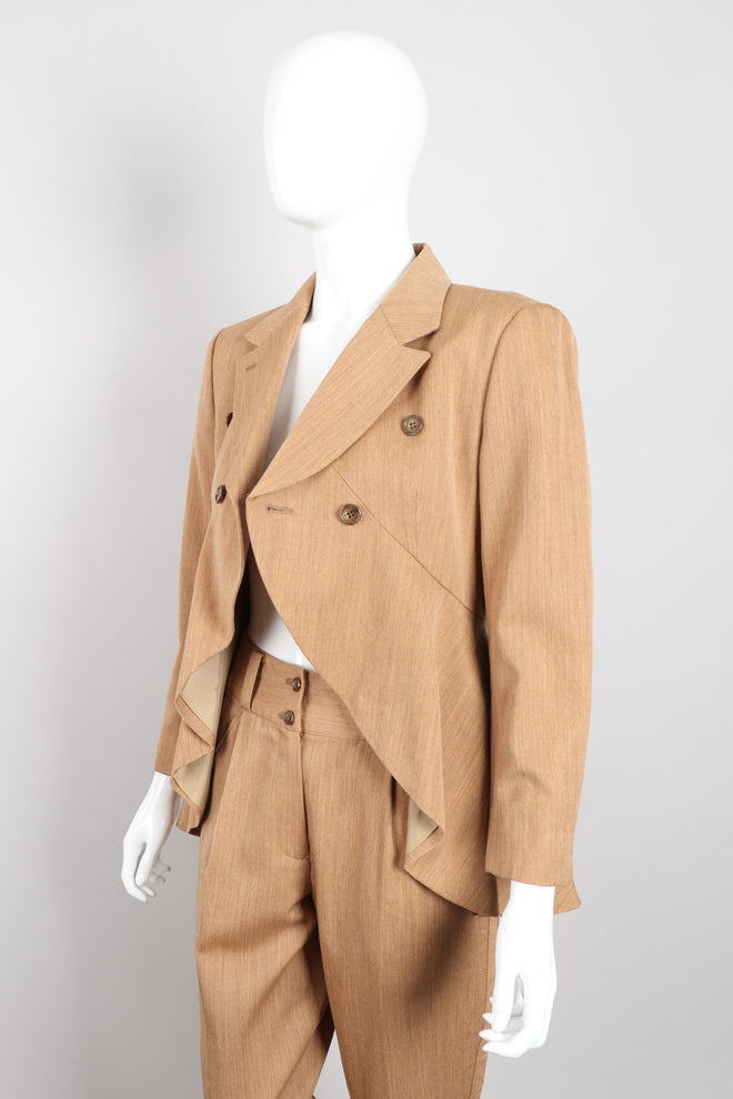 Issey Miyake Wool Cropped Waterfall Tuxedo Jacket & Pant Suit Set