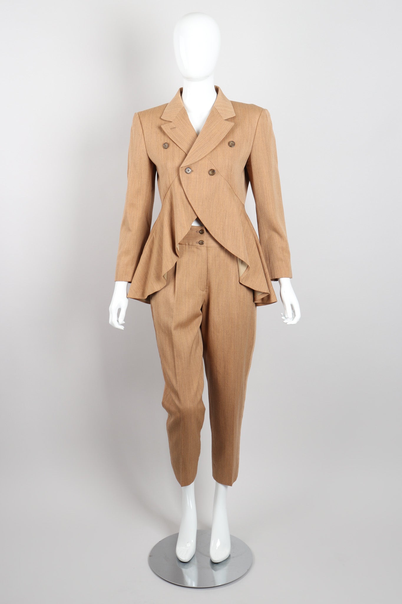 Issey Miyake Wool Cropped Waterfall Tuxedo Jacket & Pant Suit Set