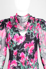 Judy Hornby Bias Cut Chiffon Floral Choker Scarf Neck Dress