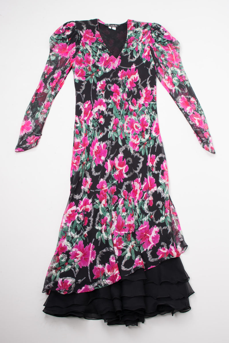 Judy Hornby Bias Cut Chiffon Floral Choker Scarf Neck Dress Recess Judy Hornby Bias Cut Chiffon Floral Choker Scarf Neck Dress Recess