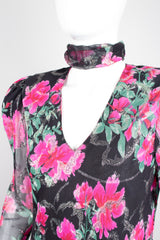 Judy Hornby Bias Cut Chiffon Floral Choker Scarf Neck Dress