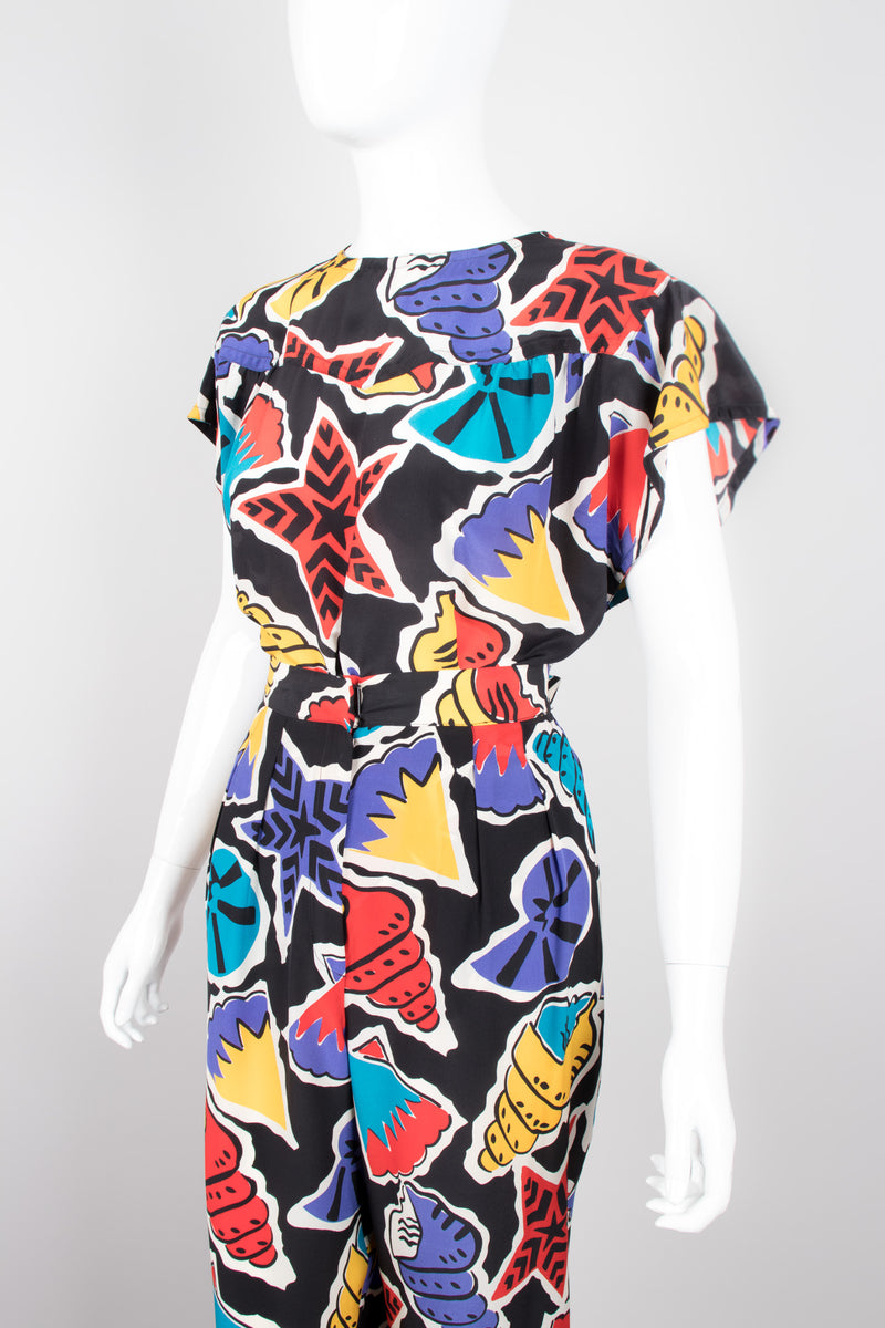 Karl Lagerfeld 90s Seashell Silk Print Top & Pant Set