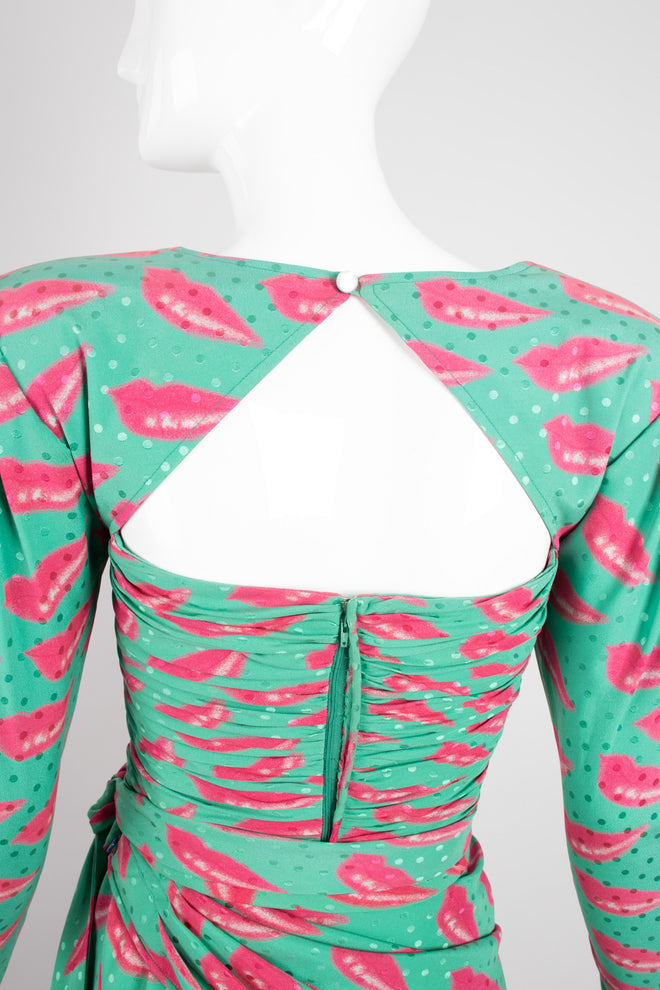 Emanuel Ungaro Parallèle Ruched Lip Print Dress