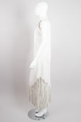 Design By Mandana Beaded Leather Fringe Halter Dress