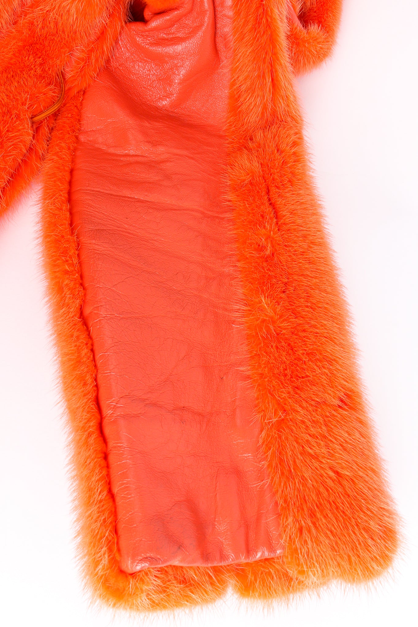 Vintage Furs by Mannis Coral Sherbet Fur Coat underarm wear/dirt at Recess Los Angeles