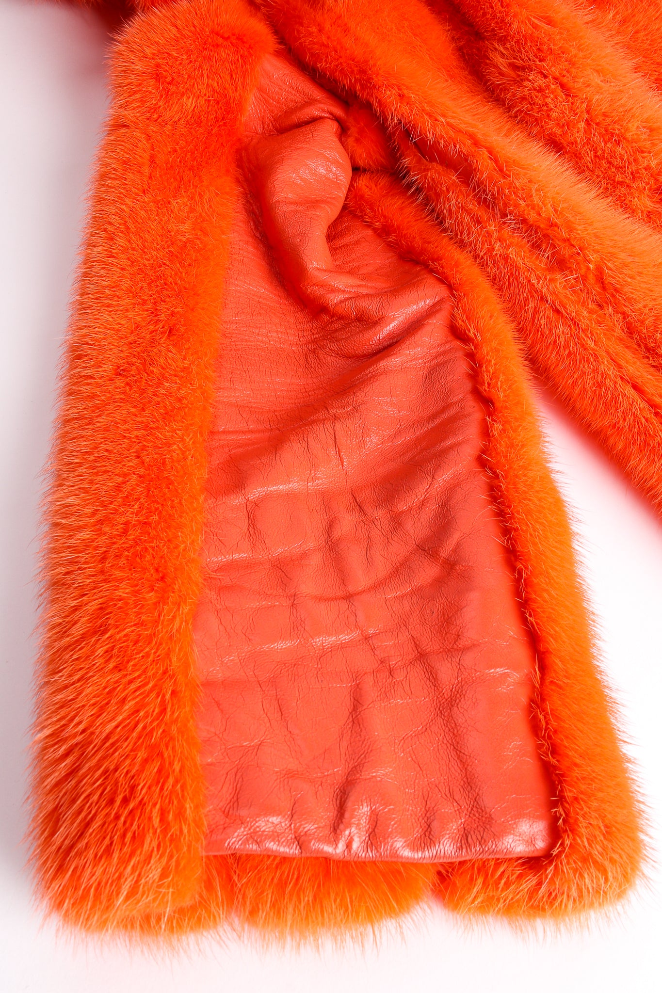 Vintage Furs by Mannis Coral Sherbet Fur Coat underarm wear/dirt at Recess Los Angeles