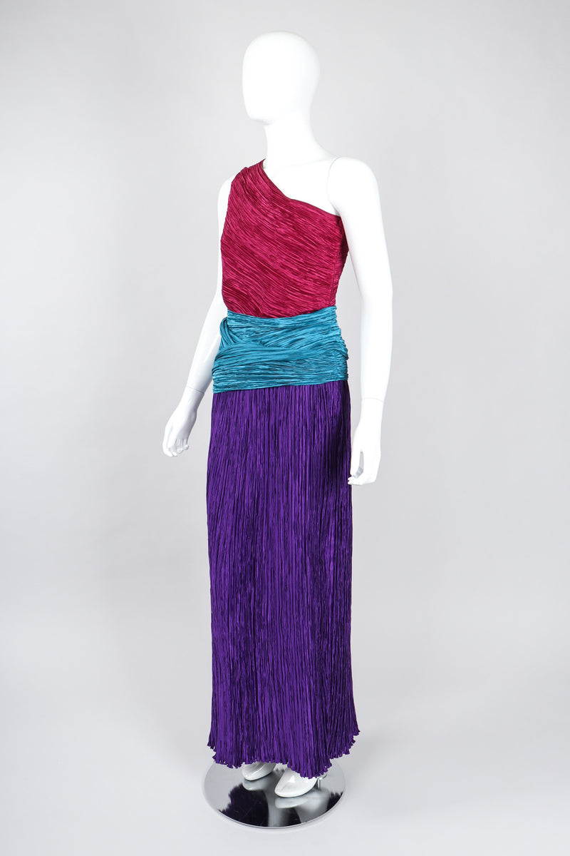 Recess Los Angeles Vintage Mary McFadden One-Shoulder Colorblock Gown