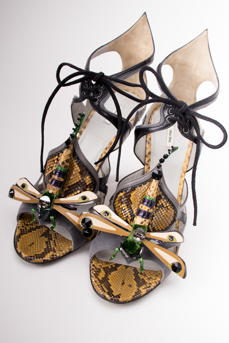 Miu Miu Snakeskin Embellished Dragonly Heels