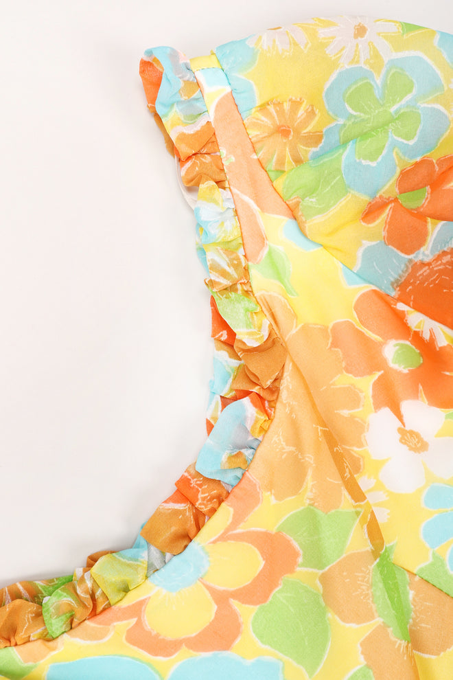 Recess Los Angeles Vintage Yellow Floral Chiffon Wide Leg Jumpsuit