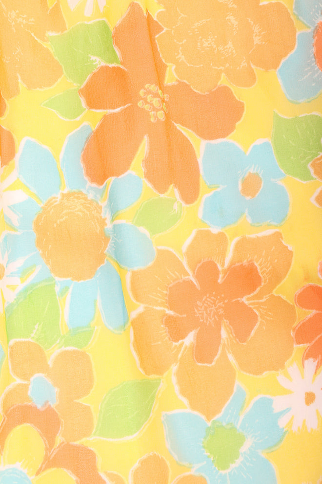Recess Los Angeles Vintage Yellow Floral Chiffon Wide Leg Jumpsuit