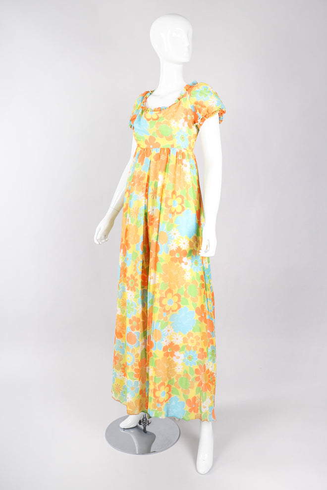 Recess Los Angeles Vintage Yellow Floral Chiffon Wide Leg Jumpsuit