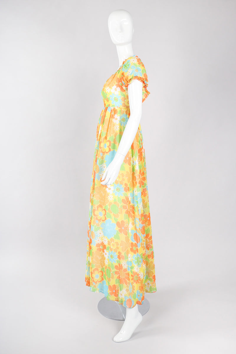 Recess Los Angeles Vintage Yellow Floral Chiffon Wide Leg Jumpsuit