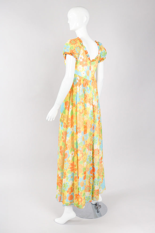 Recess Los Angeles Vintage Yellow Floral Chiffon Wide Leg Jumpsuit