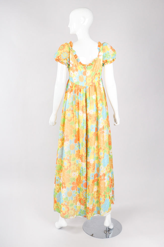 Recess Los Angeles Vintage Yellow Floral Chiffon Wide Leg Jumpsuit