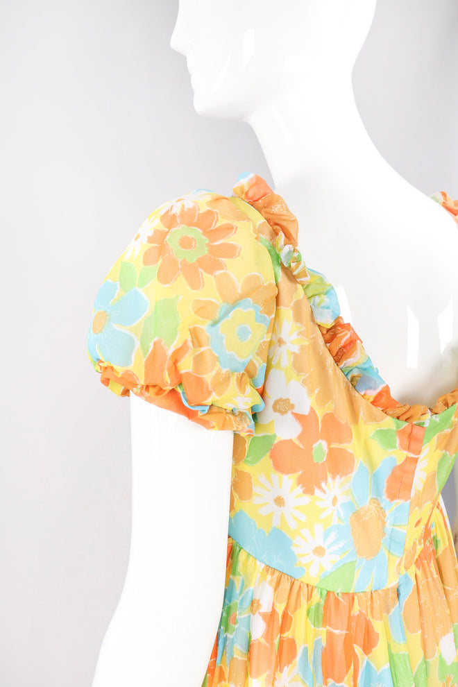 Recess Los Angeles Vintage Yellow Floral Chiffon Wide Leg Jumpsuit