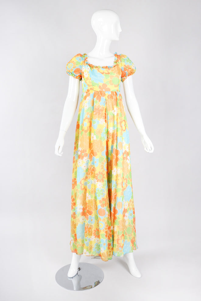 Recess Los Angeles Vintage Yellow Floral Chiffon Wide Leg Jumpsuit