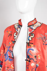 Vintage Coral Chinese Dragon Carp Embroidered Jacket