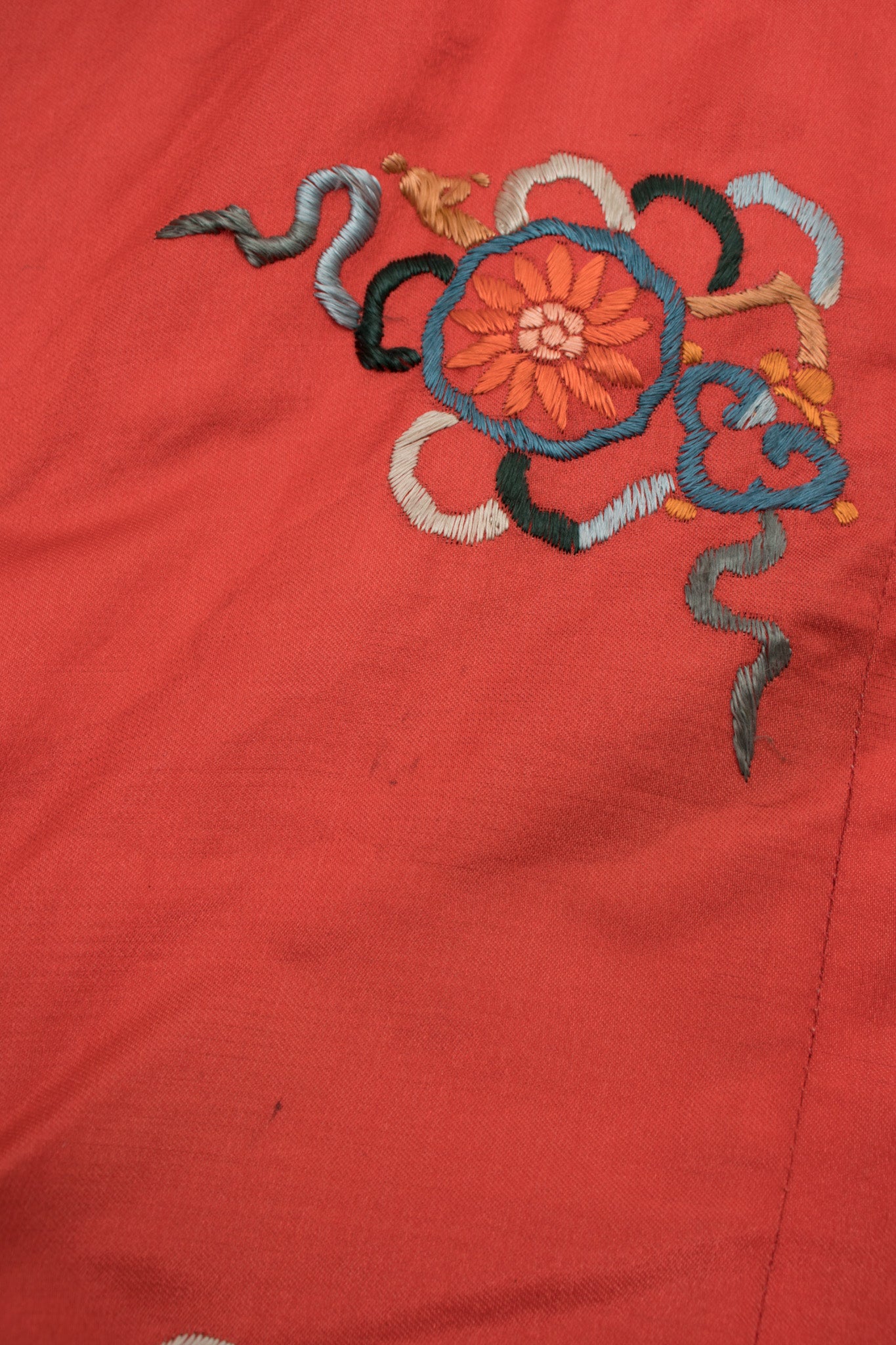 Vintage Coral Chinese Dragon Carp Embroidered Jacket