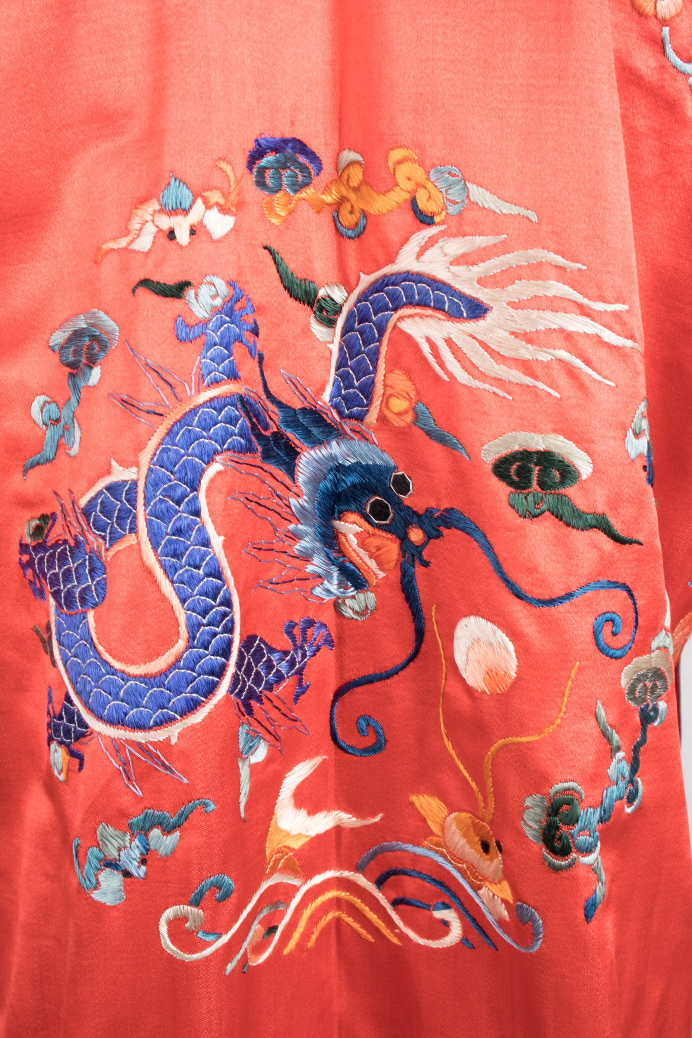 Vintage Coral Chinese Dragon Carp Embroidered Jacket