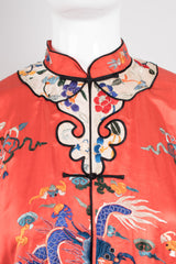 Vintage Coral Chinese Dragon Carp Embroidered Jacket