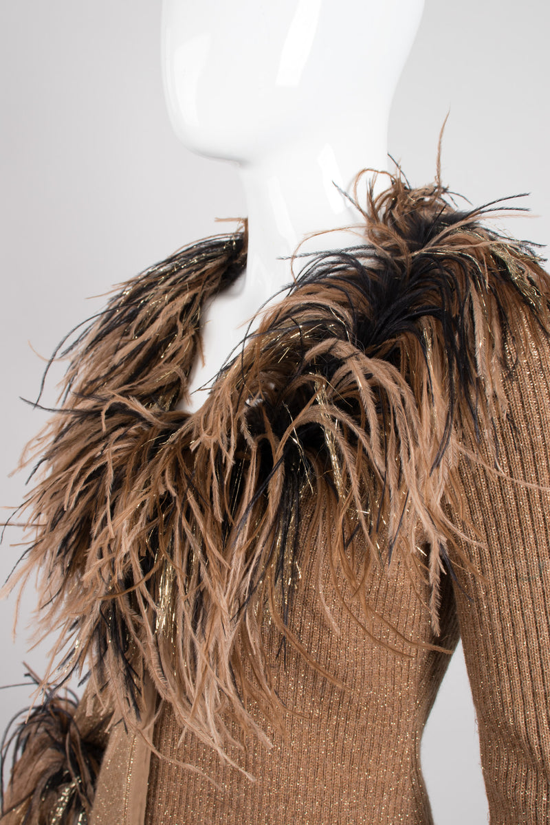 Bill Blass 90s Lion Mane Ostrich Feather Knit Jacket Clueless